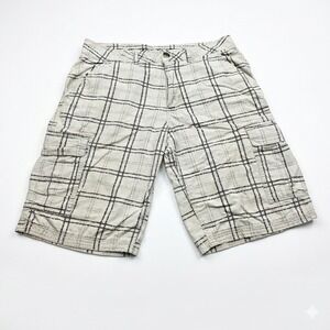 Machine Men's‎ Plaid Cargo Shorts Size 32 Tan Brown Ripstop Cotton Multi-Pocket